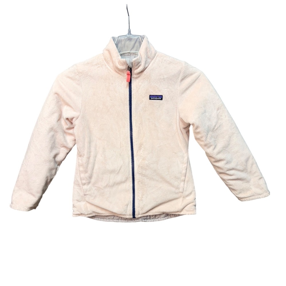 Patagonia Reversible Snow Flower Jacket Girl's Youth Gray Light Pink Fleece 12